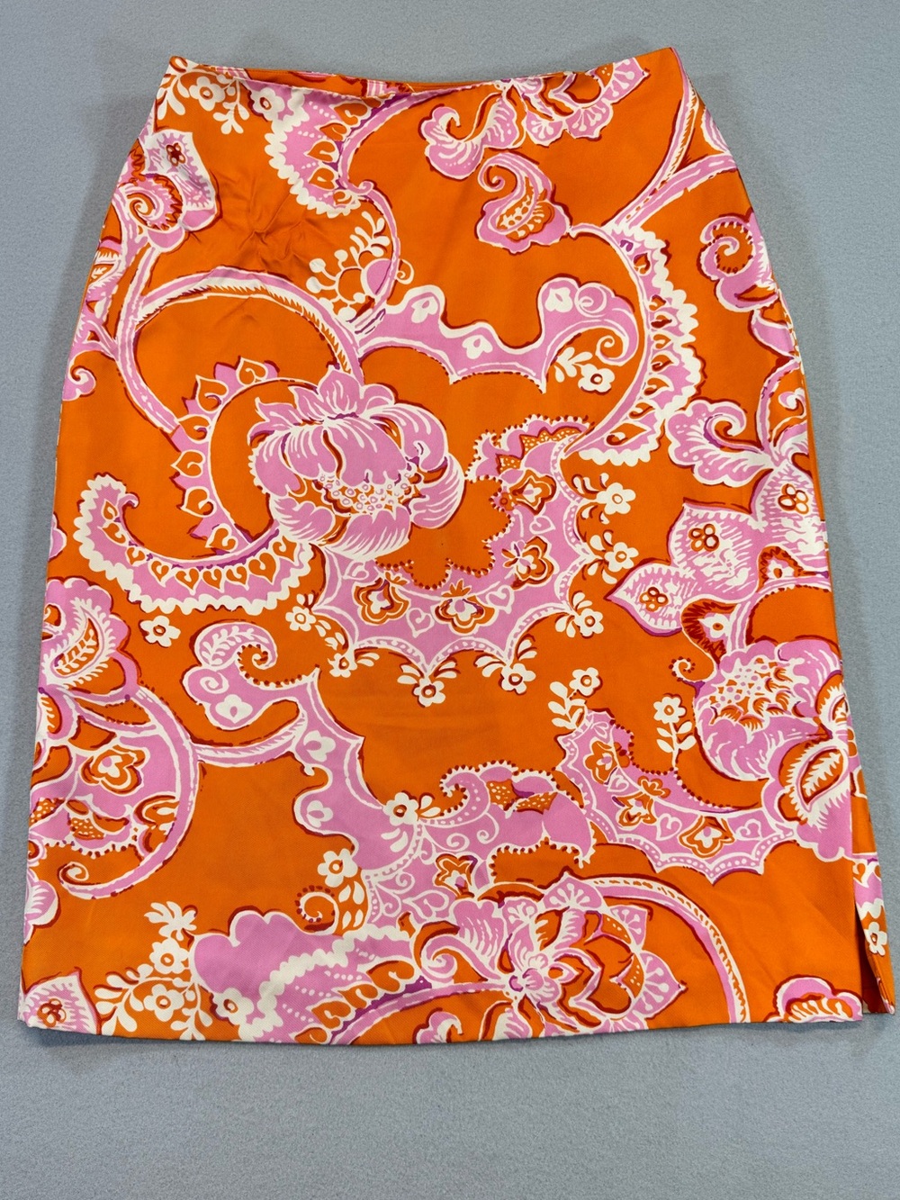 Ann Taylor Silk Vibrant Orange &‎ Pink Paisley Pencil Skirt